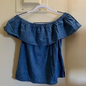 Cavalini denim ruffled off shoulders